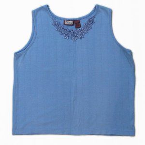 🌊XL Blue Tank Top with Floral Neckline